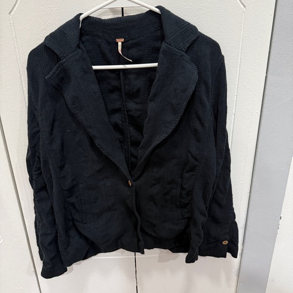 Free People Black Textured Linen Jacket - Picture 1 of 10
